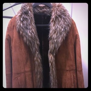 Brown suede and fur coat